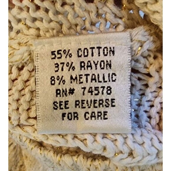 Vtg Y2K Cache Short Sleeve V Neck Open Knit Long Sweater Top Ivory Metallic XS - Picture 9 of 11